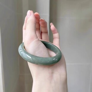 玉长情冰糯种玉手镯女款缅甸油青飘花青色冰种翡翠手镯女款玉镯子