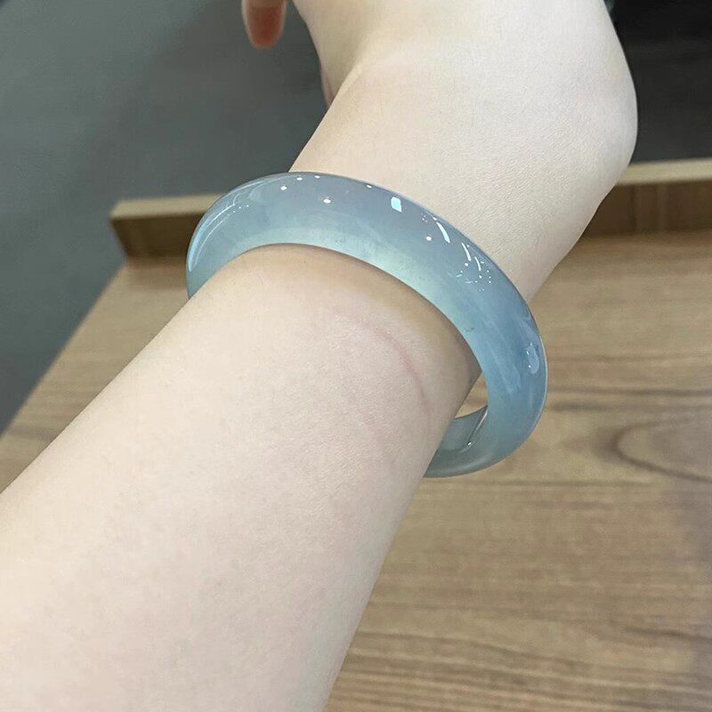 玉长情高冰种缅甸飘花翡翠玉手镯子蓝水贵妃镯高端正品真玉石处理