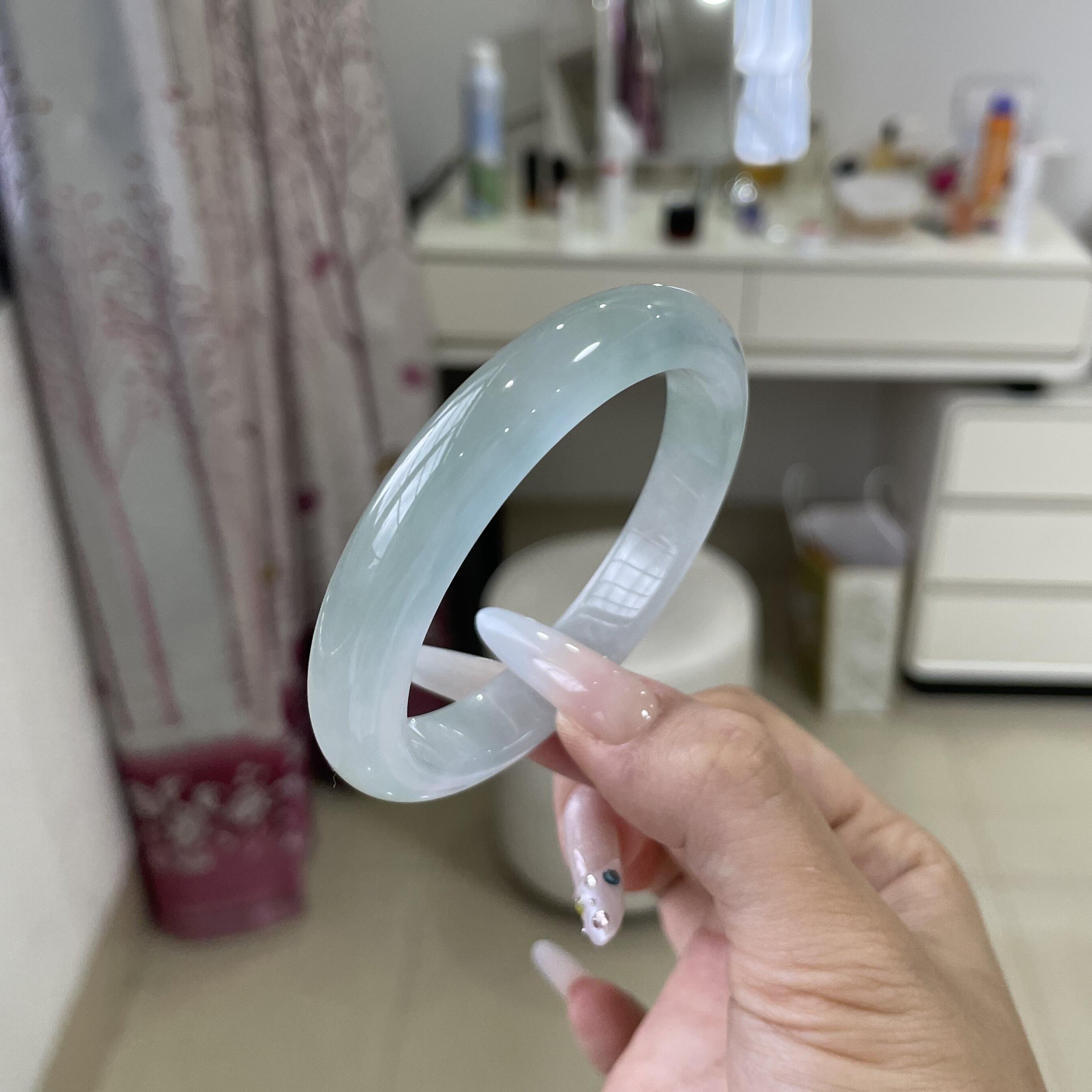 玉长情高端缅甸翡翠老坑高冰透女款晴水油青飘花正品玉手镯子处理