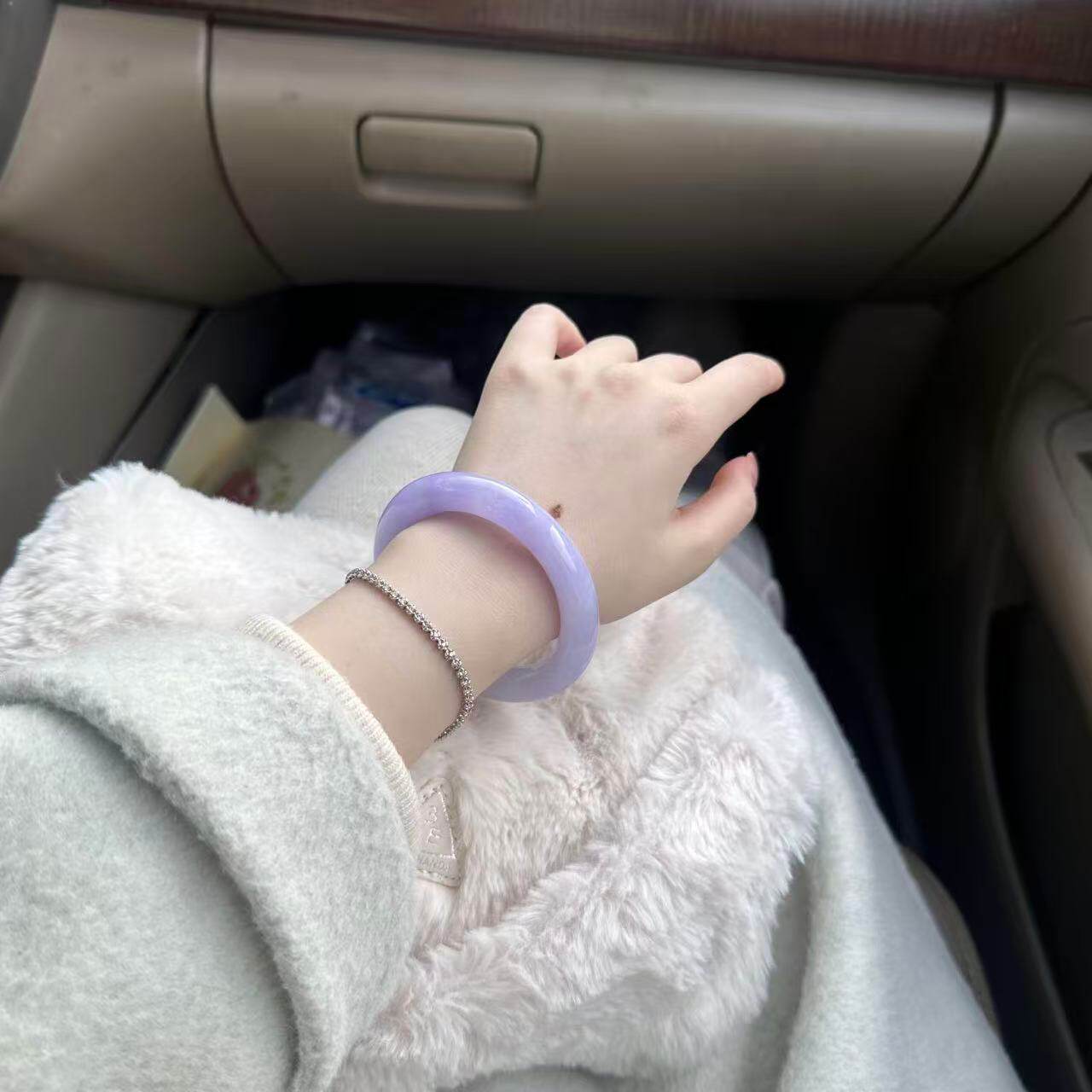 玉长情高端缅甸翡翠糯冰种正品女款紫罗兰翡翠玉手镯子真玉石处理