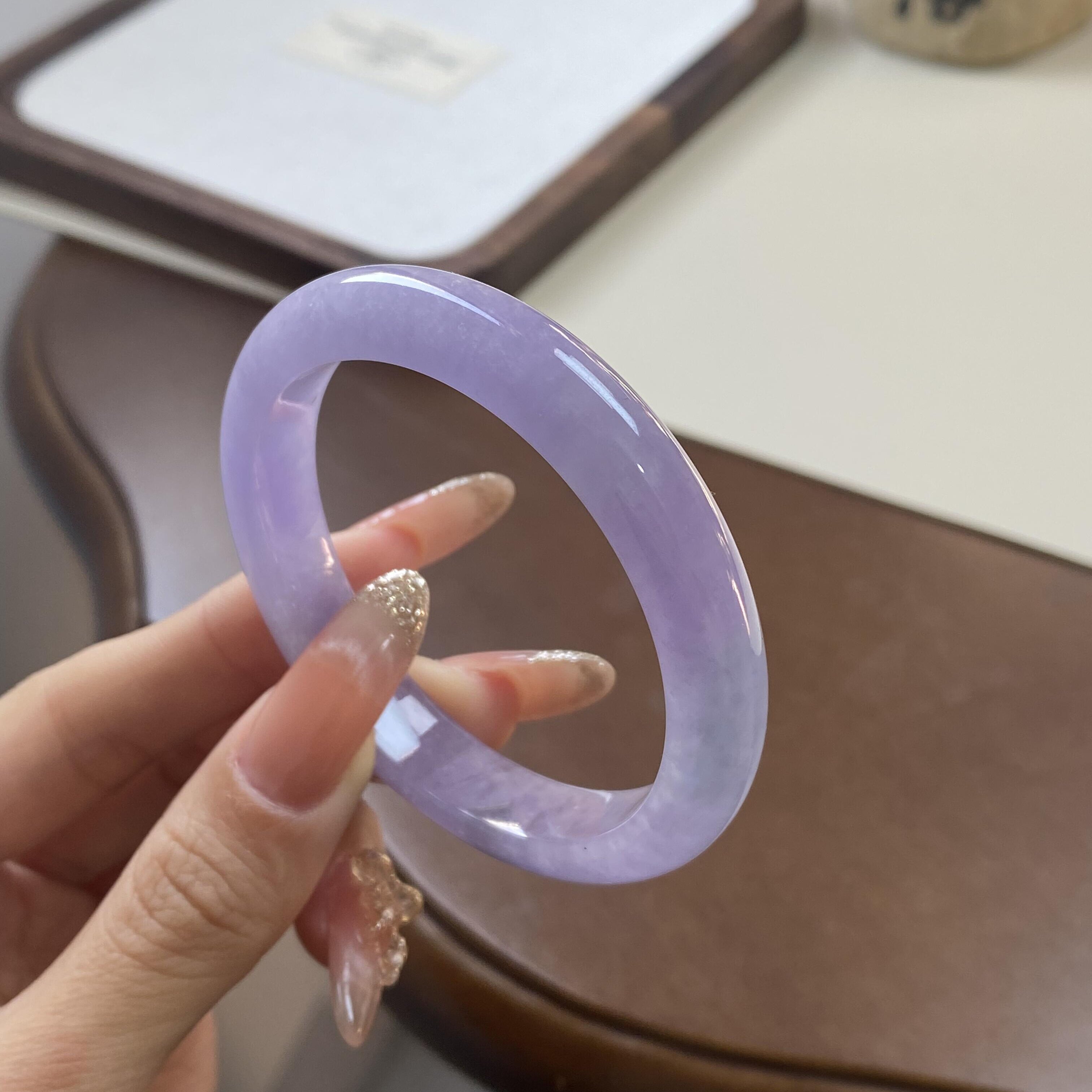 玉长情高端缅甸糯冰种紫罗兰翡翠手镯真玉手镯子女款玉石正品处理