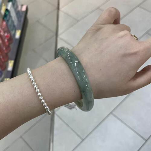 玉长情【芳翠凝辉】高端翡翠手镯子油青飘花糯冰种缅甸真玉石处理