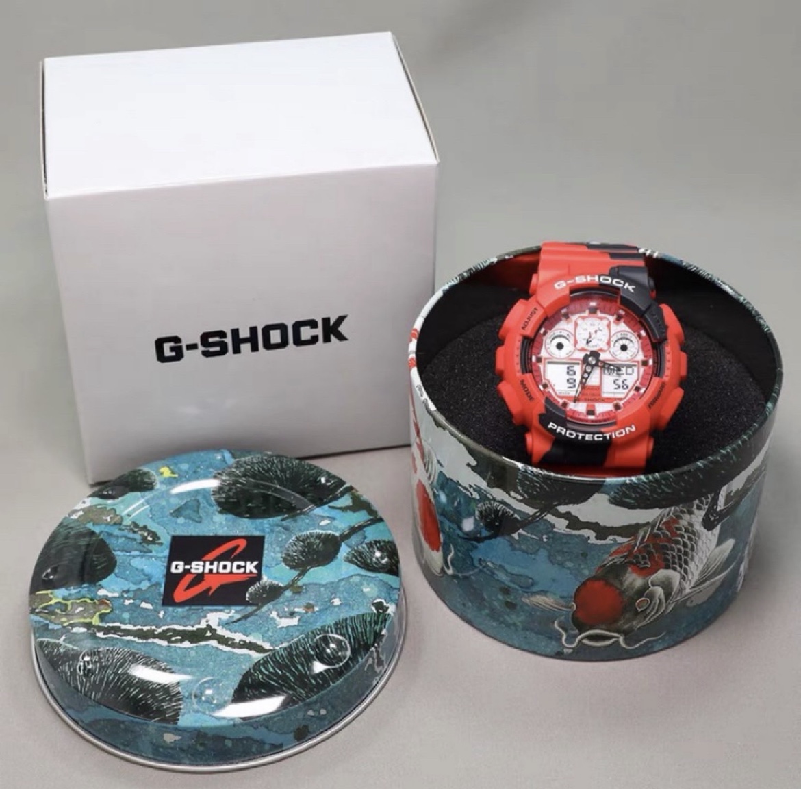 卡西欧G-SHOCK锦鲤限量礼盒版BlackEyePatch设计运动手表