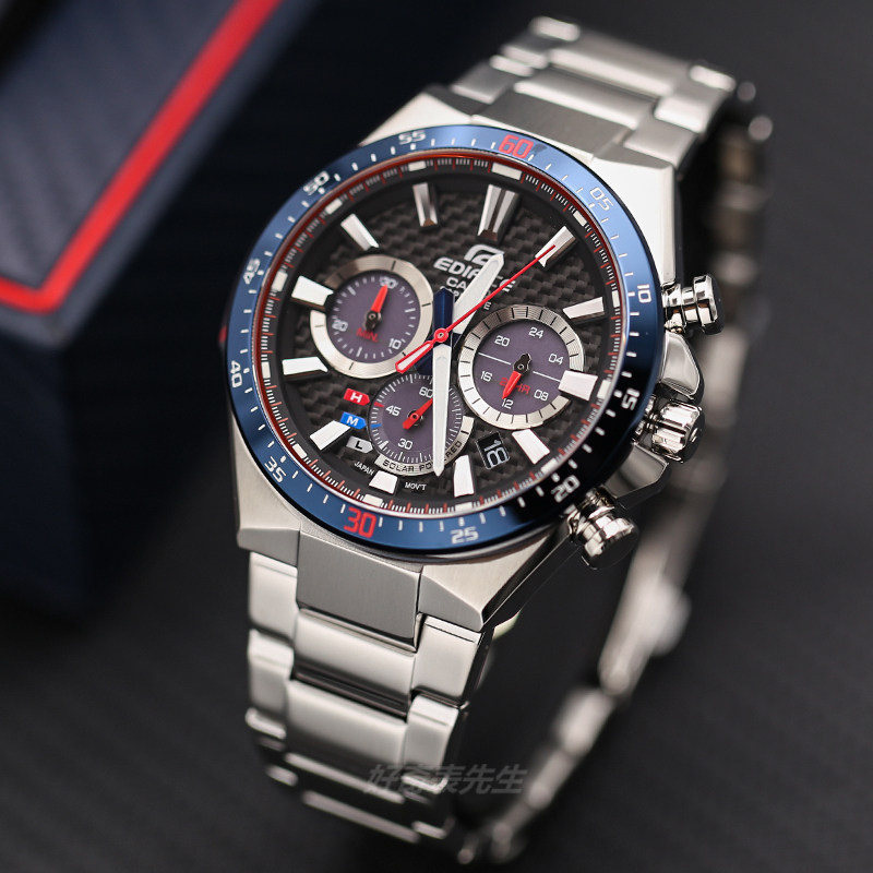 卡西欧红牛限量款红蓝配色太阳能碳纤维防水手表男efs-s520tr-1a