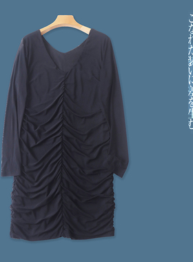 蕾丝褶皱连衣裙  春夏新外贸女装V领套头长袖包臀显瘦连衣裙30882