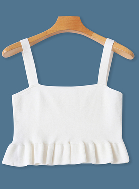 木耳边针织背心 夏秋新款外贸女装背带抹胸套头短款内搭外穿32733