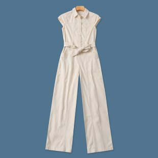 夏新款 系带腰连体裤 外贸女装 翻领纽扣短袖 33200 时尚 阔腿连体衣