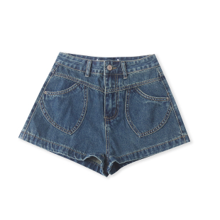 夏季 中高腰拉链纽扣阔腿短裤 新款 时尚 33389 女装 水洗棉牛仔短裤