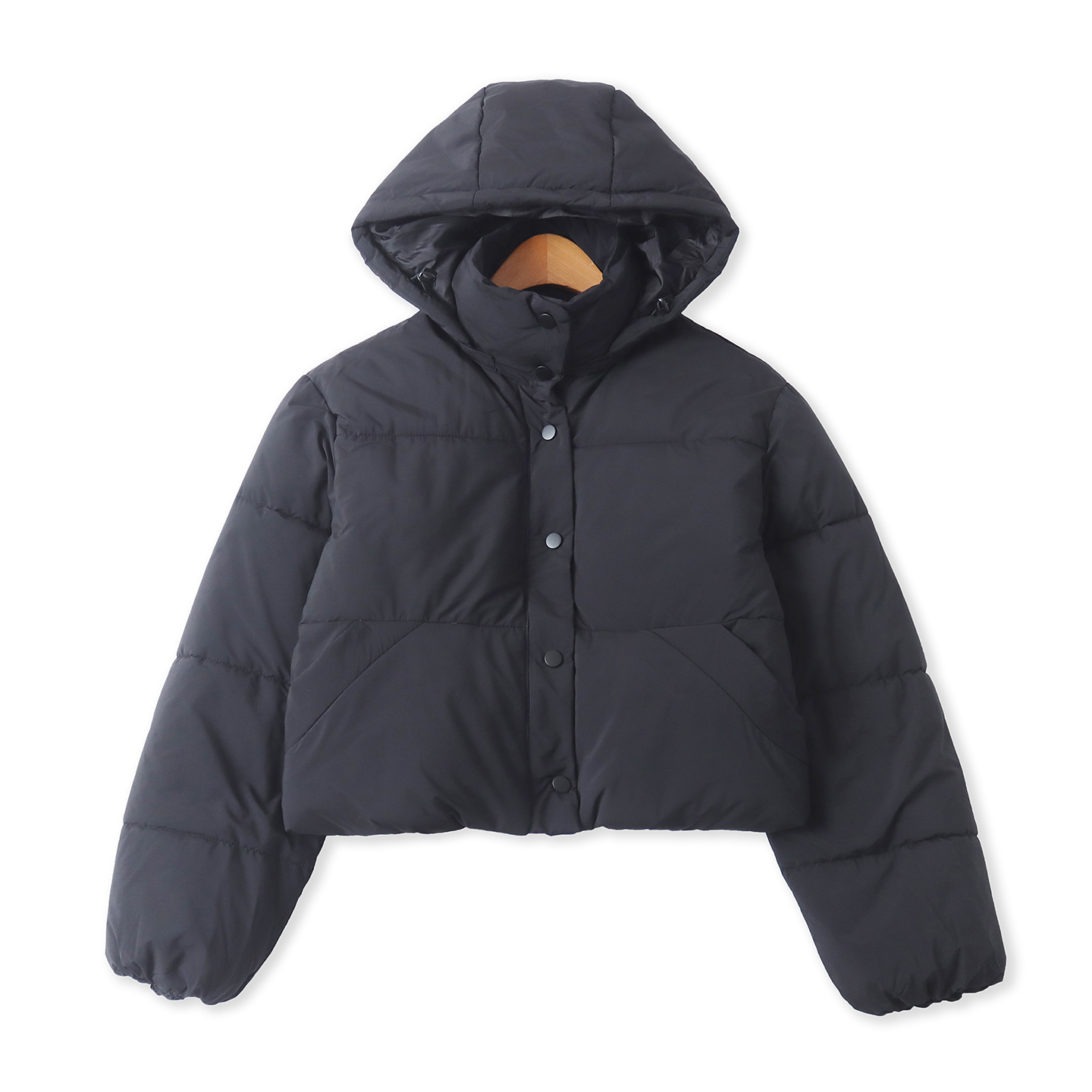 棉衣 秋冬新款外贸女装时尚立领连帽拉链摁扣长袖双口袋棉服32984