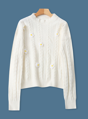 花朵毛衣  春秋新款外贸女装时尚青春半高圆领套头长袖毛衣33350