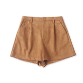 秋冬新款 外贸女装 时尚 麂皮绒短裤 百搭高腰拉链搭扣阔腿短裤 33185