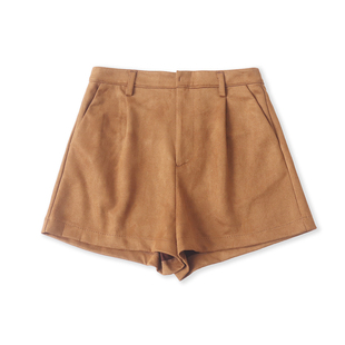 百搭高腰拉链搭扣阔腿短裤 麂皮绒短裤 时尚 外贸女装 33185 秋冬新款