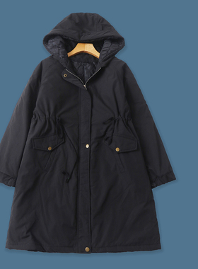 中长款棉衣 秋冬新款外贸女装休闲连帽拉链摁扣口袋薄款棉服32398