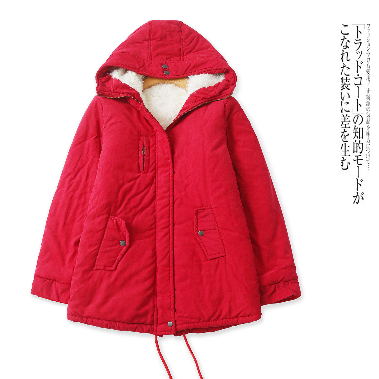 中长款棉衣  秋冬新外贸女装简约百搭连帽拉链摁扣长袖棉服32397