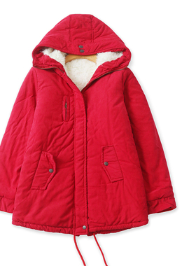 中长款棉衣  秋冬新外贸女装简约百搭连帽拉链摁扣长袖棉服32397