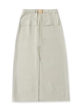 包臀半身裙 夏季新款外贸女装自然腰侧拉链双口袋开叉中长裙32652