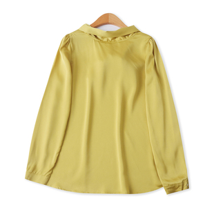 缎面仿真丝衬衫 春秋新款外贸女半高领后系带蝴蝶结套头衬衫33013