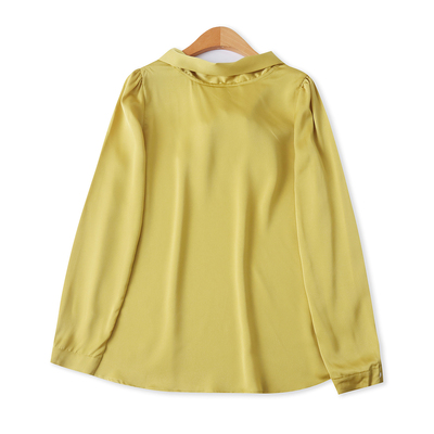 缎面仿真丝衬衫 春秋新款外贸女半高领后系带蝴蝶结套头衬衫33013