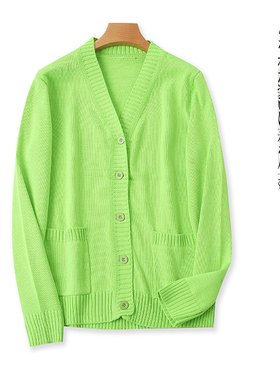 开衫毛衣  秋冬新款外贸女装时尚百搭V领单排扣长袖口袋毛衣25442