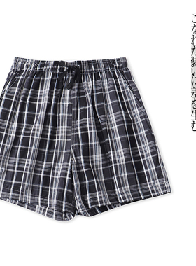 纯棉格子平角裤 夏季新外贸男裤松紧腰双口袋内裤居家裤睡裤31291