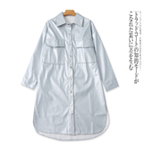 秋季 中长款 新款 翻领单排扣长袖 开叉31833 外贸女装 亮面皮风衣外套