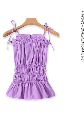 吊带小衫 夏新款外贸女装时尚修身简约系带露背松紧褶皱上衣31757