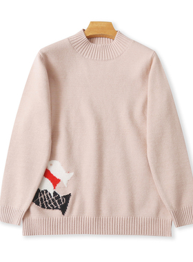 卡通鱼毛衣 秋冬新款女装时尚宽松减龄半高圆领套头长袖毛衣32498