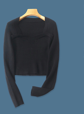 短款针织衫 春秋新款女装时尚减龄法式领套头长袖显瘦针织衫28383