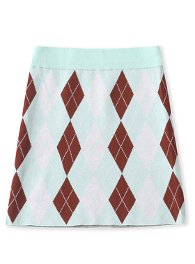 针织提花包臀短半裙  秋新外贸女装时尚松紧腰菱形格半身裙32561