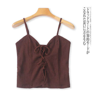 蚂蚁皱系带背心  夏季新款外贸女装吊带可调节交叉镂空系带32077