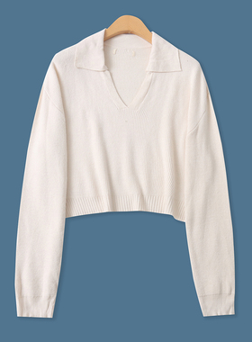 针织衫毛衣  春秋新款外贸女时尚减龄翻V领套头长袖显瘦毛衣33484