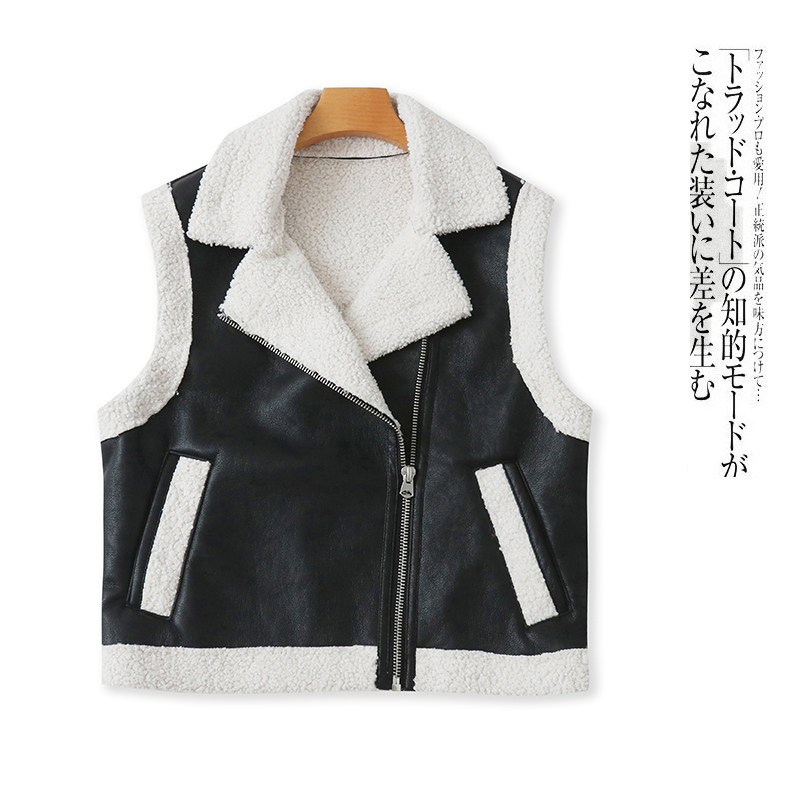 pu皮羊羔毛一体马甲  冬季新款外贸女装翻领斜门襟拉链马甲30328,女装/女士精品,马夹,淘宝优惠券,粉丝福利购,淘宝优惠卷
