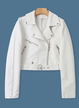 pu皮机车服外套 春秋新款外贸女装时尚宽松翻领拉链长袖上衣33428