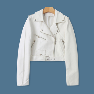 宽松翻领拉链长袖 pu皮机车服外套 时尚 外贸女装 上衣33428 春秋新款