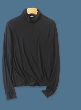 高领人棉打底T恤  春秋新外贸女装修身套头长袖内搭外穿大码28751