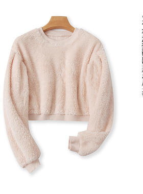 毛绒卫衣  冬季新款女装时尚时尚圆领套头泡泡长袖短款上衣32255