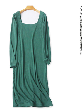 针织包臀连衣裙 春秋新外贸女装方领套头长袖纯色弹力中长裙29206