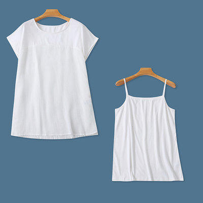 日单T恤两件套  夏季新款女装吊带+圆领短袖雪纺百褶拼接T恤31329