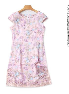 中式改良款旗袍 夏新女装套头短袖包臀短裙刺绣亮片提花礼服29313