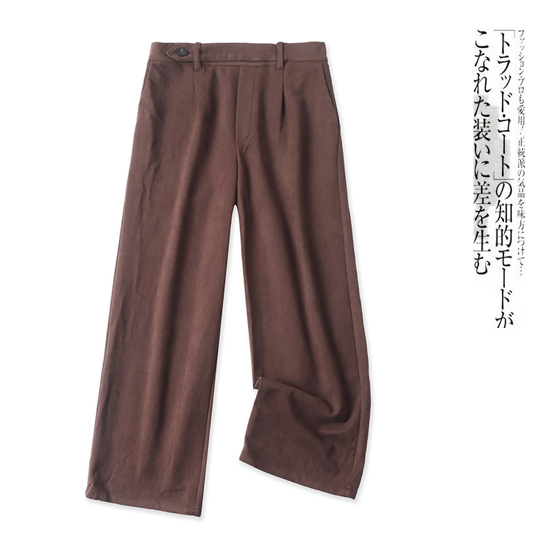 磨毛呢料加厚阔腿裤  秋冬新款外贸女装半松紧高腰弹力长裤31094