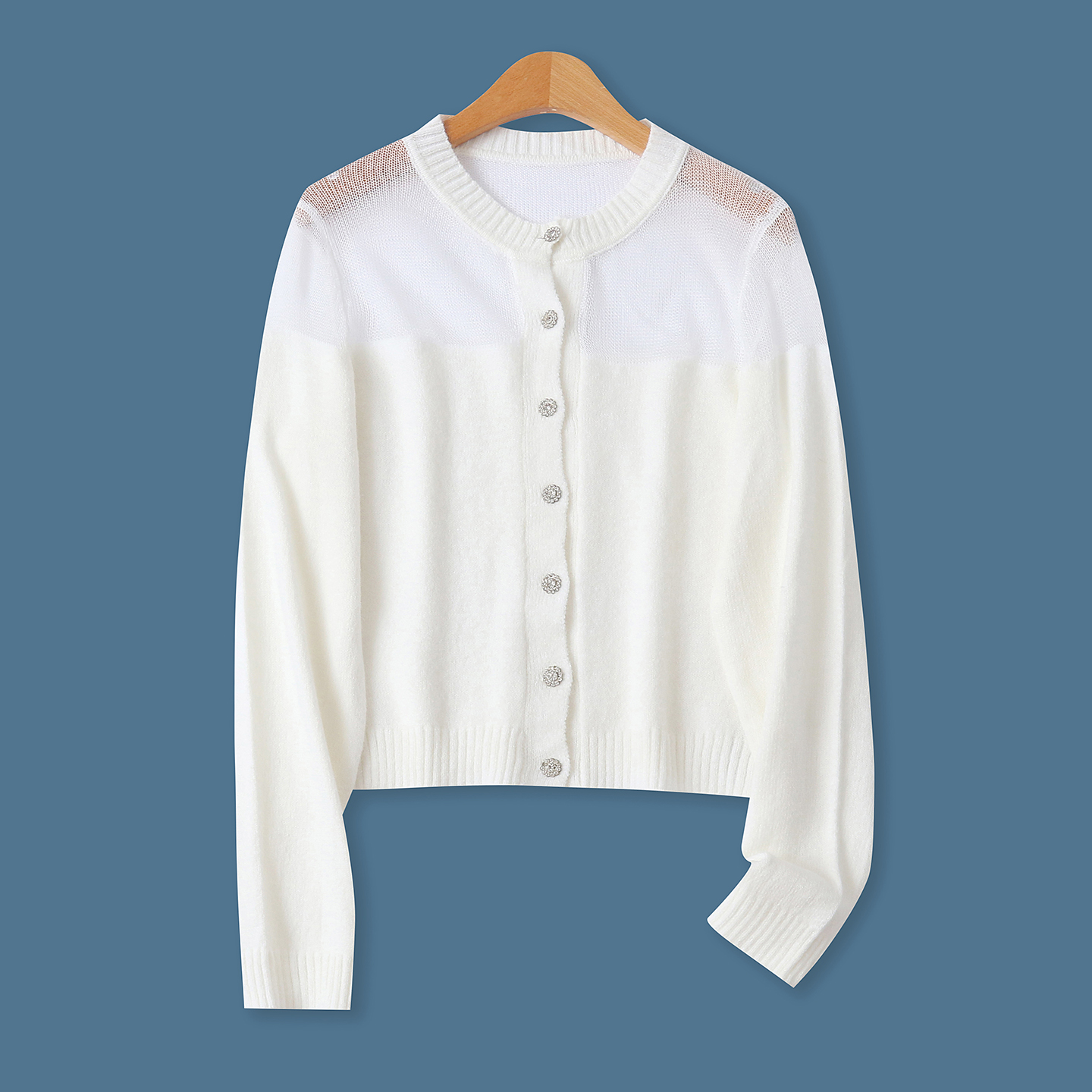 针织开衫 秋季新款外贸女装时尚减龄圆领单排扣长袖显瘦毛衣32656