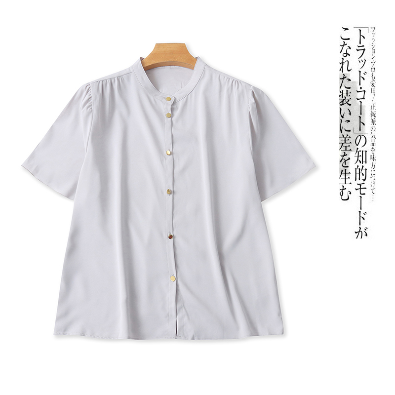 日单雪纺衫 夏季新女装时尚减龄立领单排扣短袖纯色大码衬衫31021