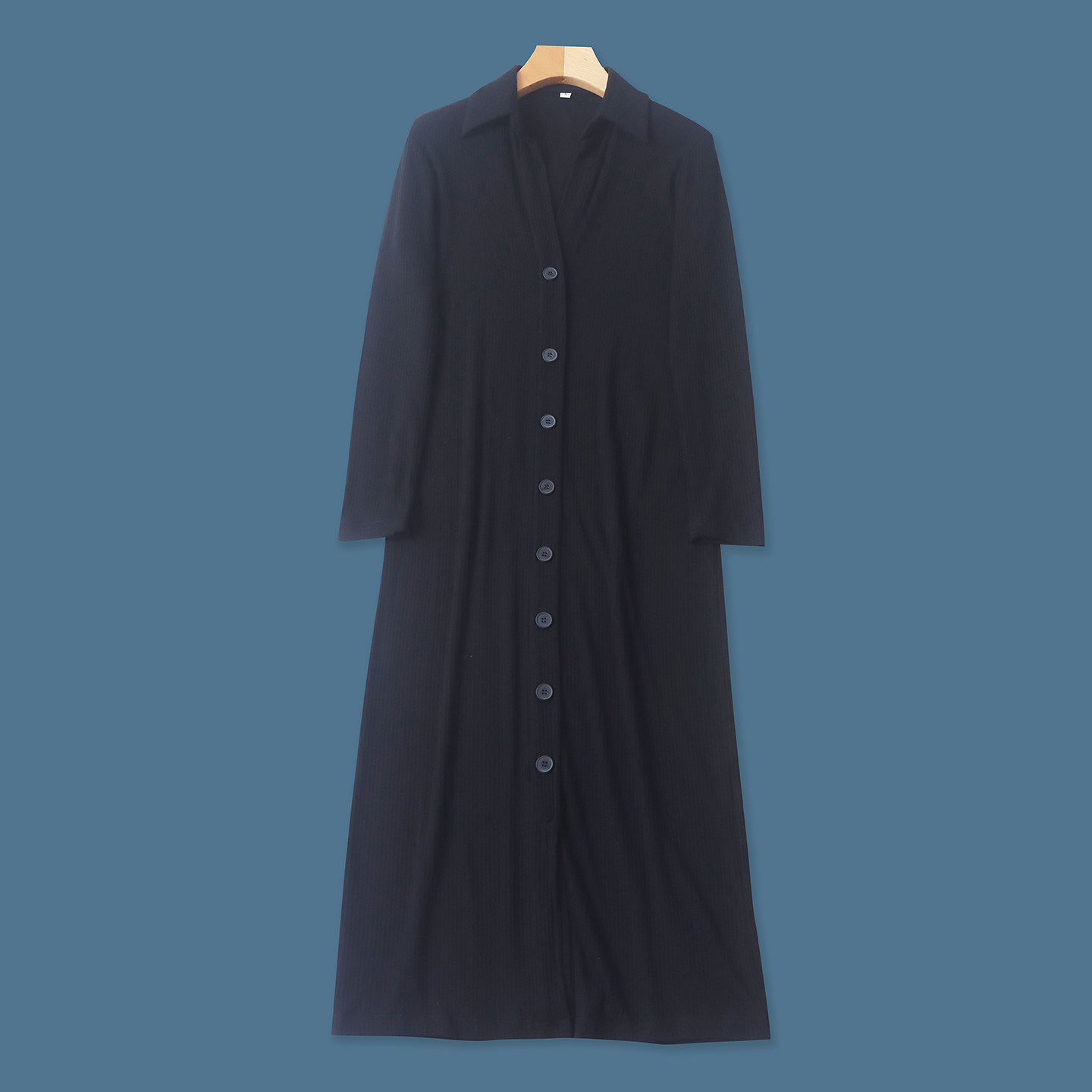 针织连衣裙  春秋新款外贸女时尚修身翻V领单排扣长袖中长裙33754