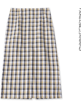 日单撞色格子半身裙  夏季新款女装自然腰后拉链包臀一步裙32095