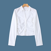 春秋新款 翻V领单排扣长袖 外贸女装 棉混纺衬衫 时尚 修身 衬衫 33266