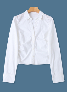 棉混纺衬衫  春秋新款外贸女装时尚修身翻V领单排扣长袖衬衫33266