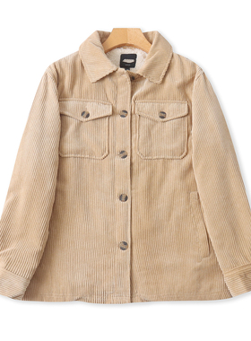 灯芯绒加绒外套 秋冬新外贸女装翻领单排扣长袖毛绒保暖上衣33170