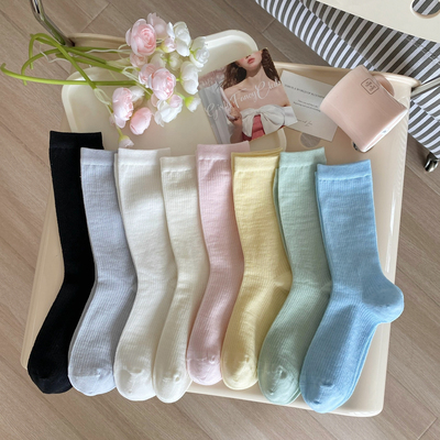 桑蚕丝中筒袜 时尚新款冰淇淋色系薄棉袜 纯色透气无骨中筒袜1143