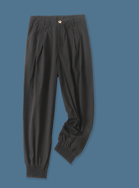 休闲裤  春秋新款女装高腰拉链纽扣松紧束口纯色宽松九分裤31975