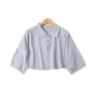 女装 棉混纺露脐短袖 新款 夏季 polo领三粒扣套头宽松T恤33050 T恤